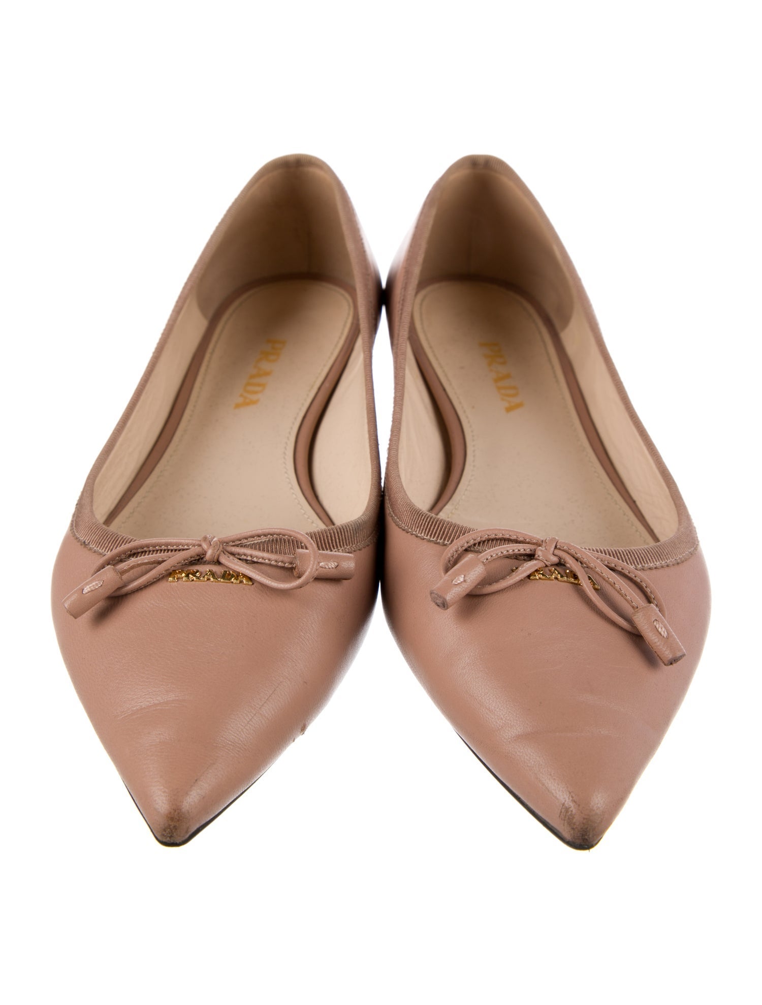 Prada Leather Bow Accents Ballet Flats